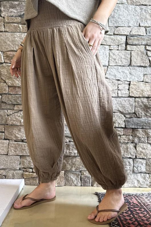 Annie Cushion Cotton Cuff Barrel Pant Honey Bronze